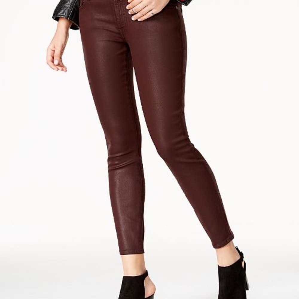 7FAM Maroon Coated Skinny Jeans